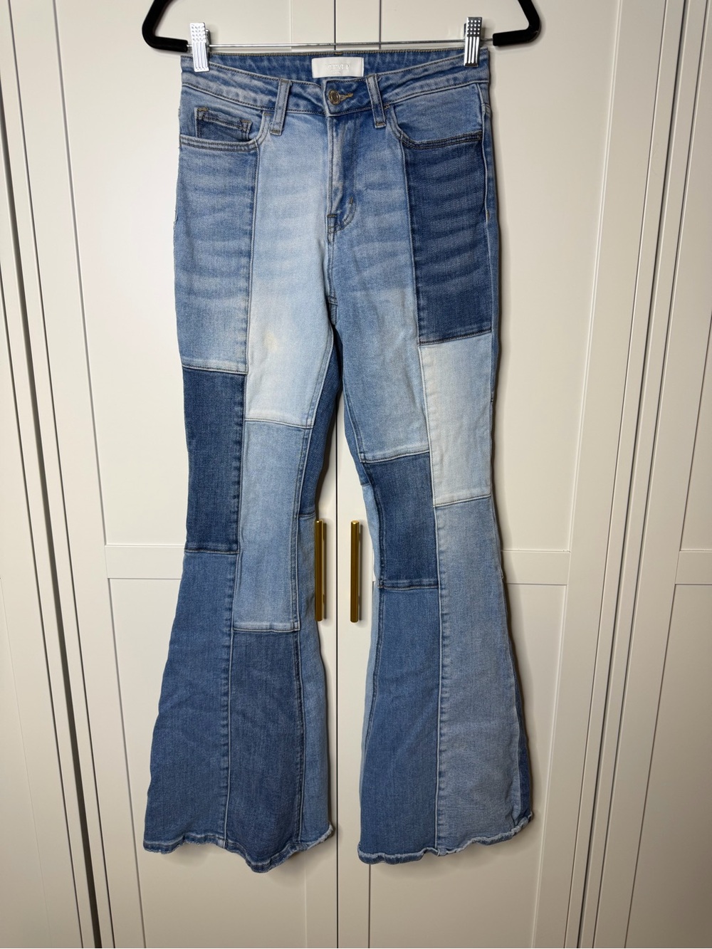 VERVET Patchwork Flared Stretch Blue Denim Women's Jeans 5-Pocket Design 26x32